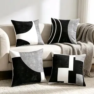 4 Piece Modern Minimalist Cushion Covers, Cushion Slipcovers, Geometric Square Decorative Pillows, Living Room Sofa Bedroom Car Office Backrest