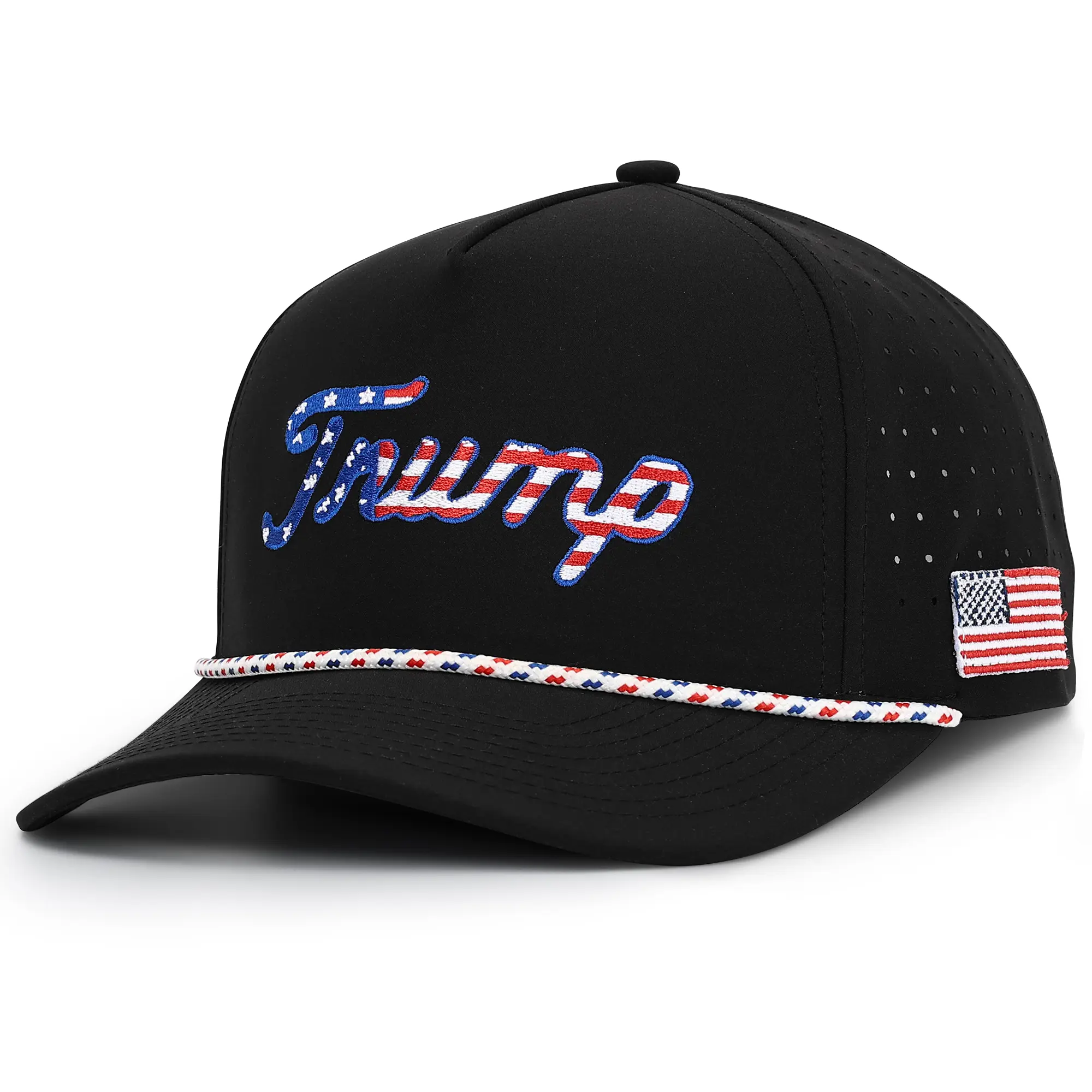 CURVES & CLUBS Trump Embroidered Moisture-Wick Adjustable Snapback - High-Quality Black American Flag Funny Dad Hat, Casual Outdoor Embroidery Trendy Hat for Golf Outings, Golf Accessories & Gifting