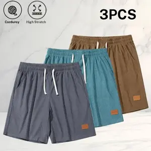 Men’s summer retro casual three piece corduroy shorts set with high elasticity and a comfortable feel, side pockets, and a corduroy fabric finish. Loose and breathable, perfect for gym training and outdoor activities. lightweight