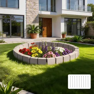 【Summervibes】VEVOR Faux Stone Landscape Edging, 15.5 ft Kit, No Dig Garden Edging Border, Blocks for Lawn, Flower Beds, Yards, 4 Pack Each Section Has 6 Bricks 46.85"L x 3.94"W x 6.1"H, 9 Spikes & End Cap, Beige