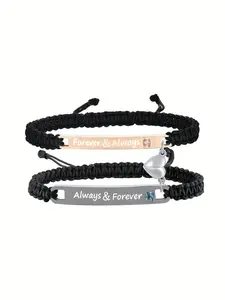 "Eternal Companion" engraved pattern hand-woven couple bracelets, Fashionable Bracelet, heart shaped bracelet, paired with adjustable nylon ropes, in a Bohemian style. Suitable for anniversaries, Valentine's Day or daily wear - an ideal gift for couples