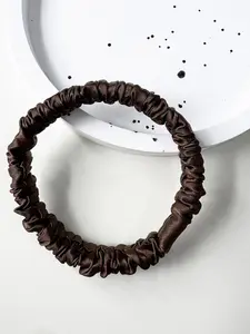 Coffee Brown Scrunchies for Hair, 100% Mulberry Silk Hair Ties, Scrunchies for Women Girls, Elastic Ponytail Holders No Damage, Elastic Tie Band