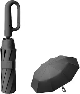 Travel Folding Golf Umbrella 10 Ribs Automatic Open/Close,Lightweight Compact Portable Backpack Car Parasol Outdoor,Sun/Rain,Anti 99 UV Protection UPF 50,Men Women Carabiner Handle Design