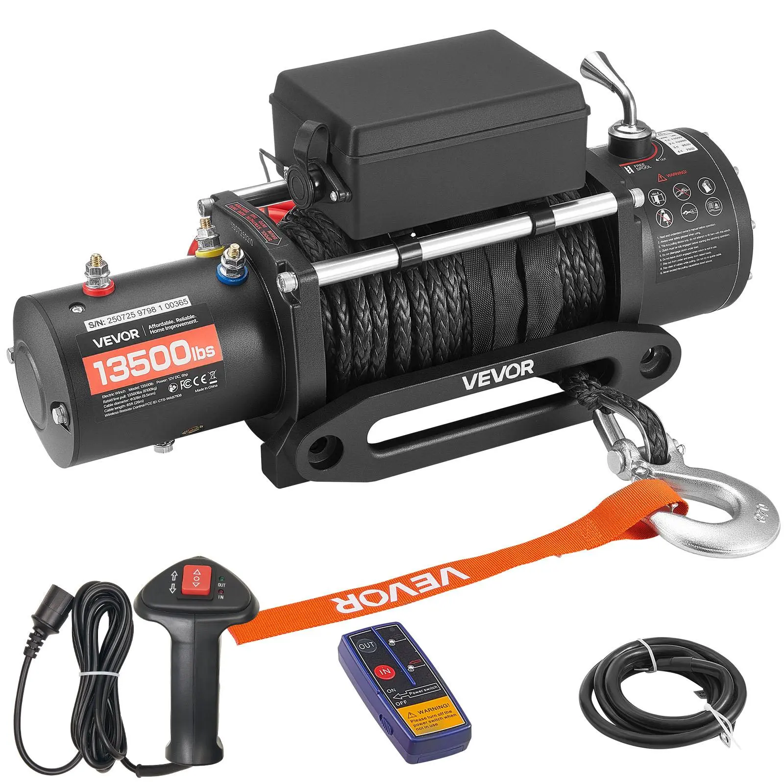 【summerfinds】VEVOR Electric Winch,13500 lbs Load Capacity12V DC Truck Winch with Φ3/8 in x 85 ft Synthetic RopeWireless & Wired Remote ControlIP55 Waterproof for Towing Off-Road SUV Jeep Trailer Boat