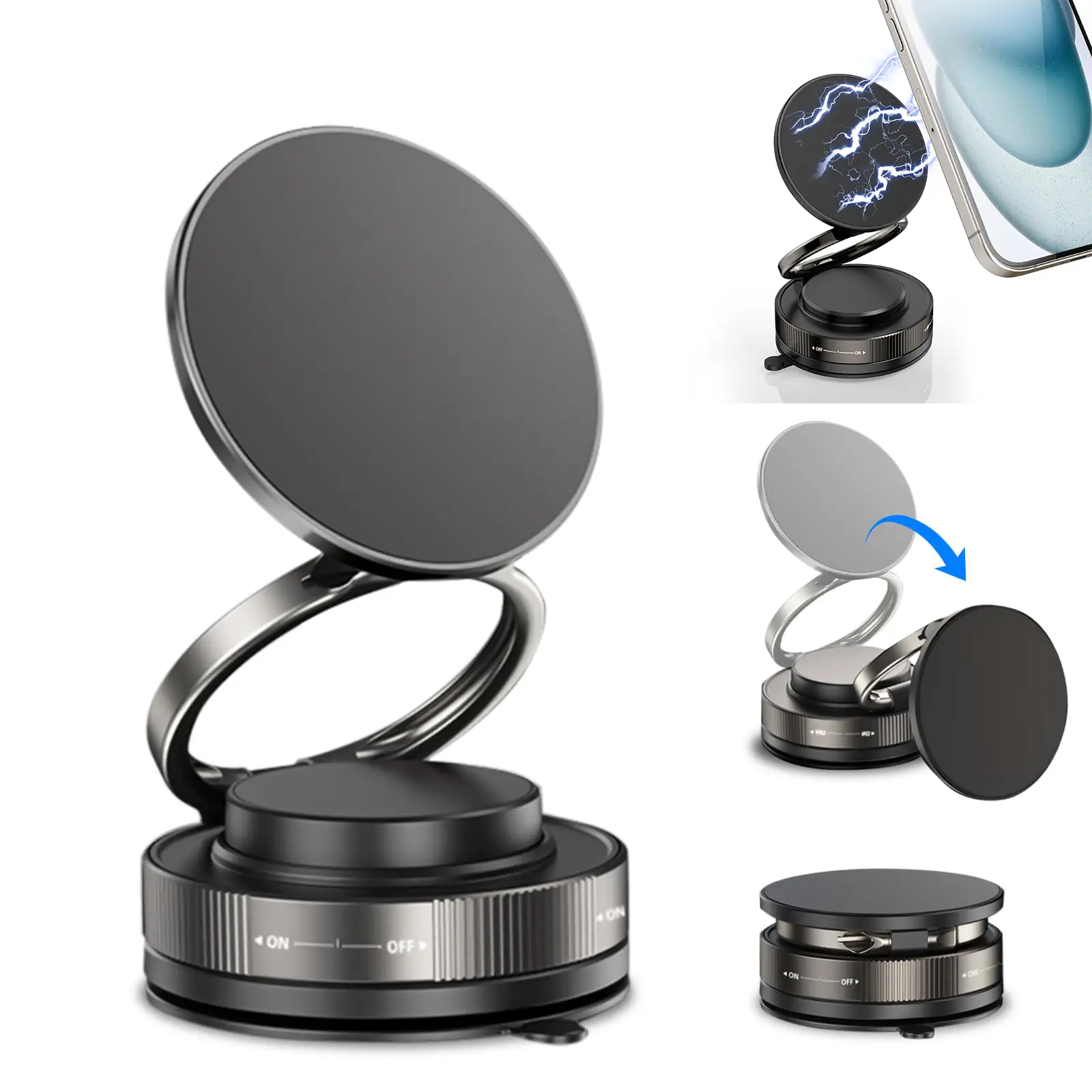 Portble Phone hoder,For MagSafe Car Mount 360° Rotation Magnetic Adjustable Dashboard Windshield Vacuum Suction Bracket Foldable Stand for iPhone 16e