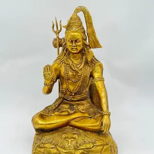 Mahadev Golden Shine Two Sizes Pure Brass Statue for Home Decor and Spiritual Practice High-Quality Brass Material