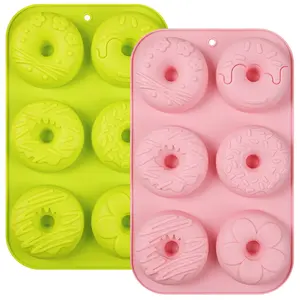 2-Pack 6-Hole Macaron Color Donut Silicone Molds, Silicone Donut Pan For Baking, Easy Release High-Temperature Resistant, Oven Refrigerator Dishwasher Safe, Home Baking Tools