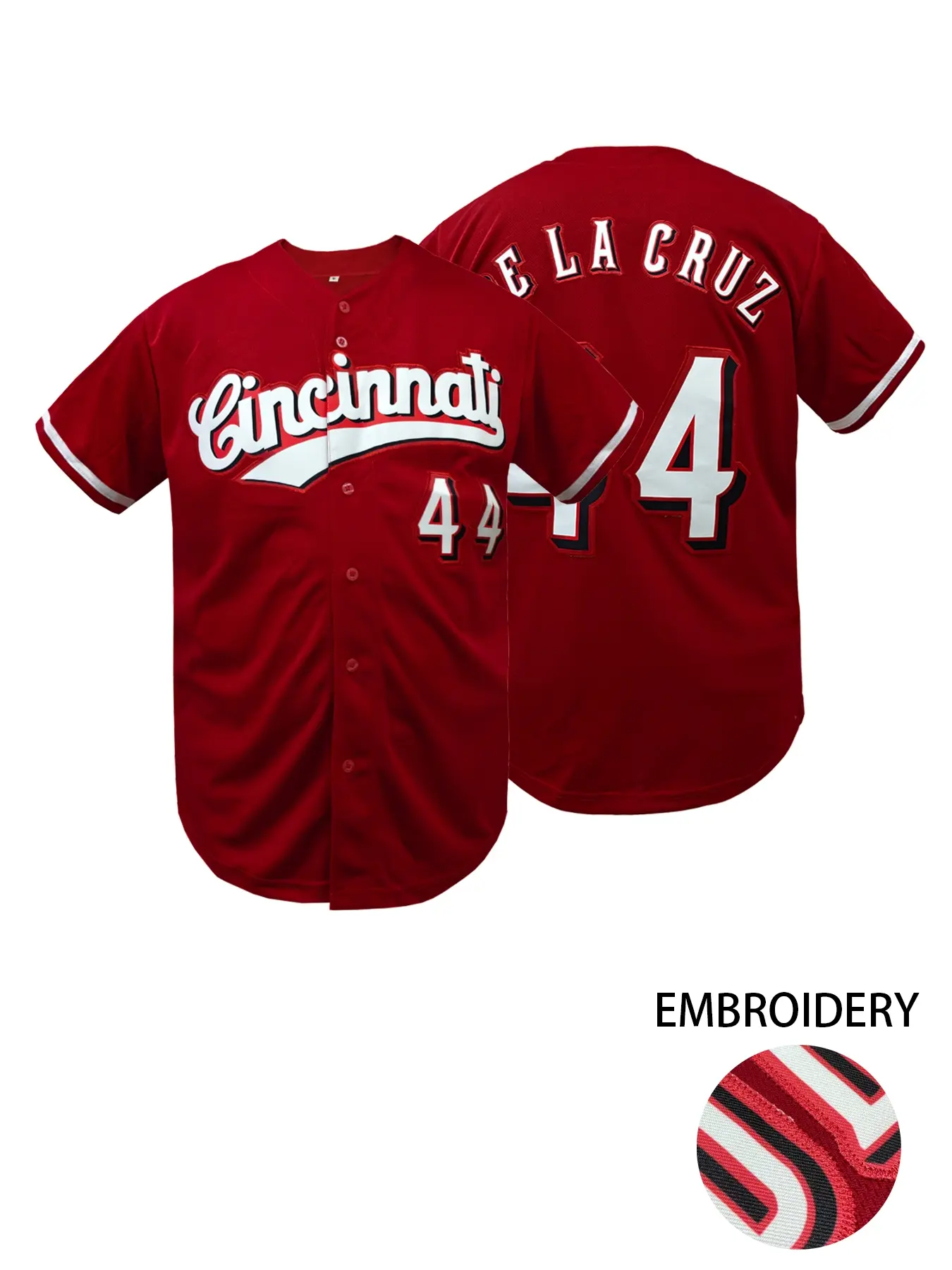 Unisex Cincinnati 44 Baseball Jersey - Embroidered Breathable Button Down Shirt, Casual Streetwear Top for Men Women