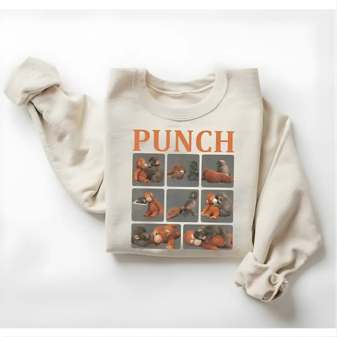 Casual Round Neck Monkey Punch Graphic Hoodie Sweatshirt - Monkey Holding Plush Toy, Animal Lover Gift, Cute Cozy Shirt