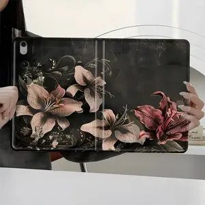 Gothic Dark Lily iPad Case Vintage Floral Art Protective Cover iPad Book-Style Case for iPad Pro 2022 2021 2020 2019, Full Protection and Pen Slot for Office and School Use, Ipad Accessories