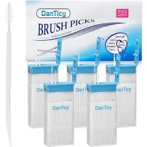Soft Bristle Interdental Brushpicks Dental Floss Toothpicks, Helps Remove Plaque and Debris Between Teeth, 600PCS (Pack of 5)