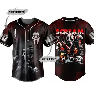 Personalized Ghostface 3D Baseball Jersey – Scream Inspired Horror Graphic Custom Name Shirt
