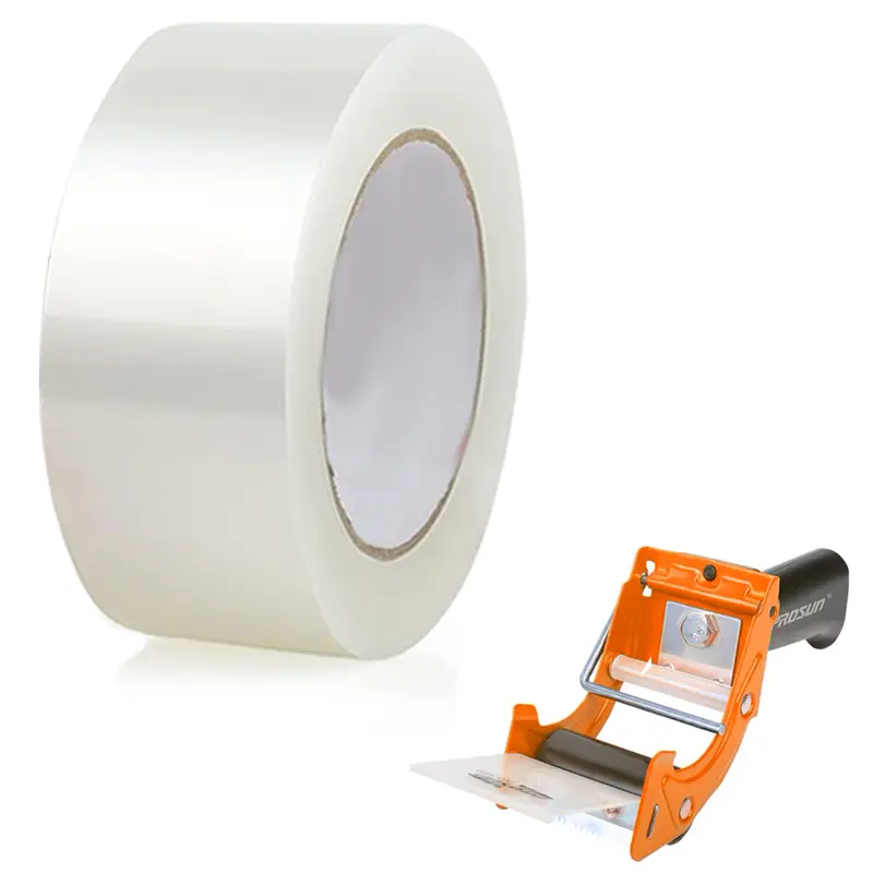 Metal Clear Tape Strip Dispenser Kit with 6 Rolls of Strong Adhesive Clear Packaging Tape, for Shipping Boxes and General Office Packaging Use