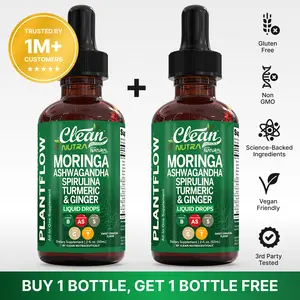 Clean Nutra BOGO | Moringa, Ashwagandha, Spirulina, Turmeric & Ginger for Energy, Lactation & Daily Wellness Supplement Liquid Drops – Plantflow