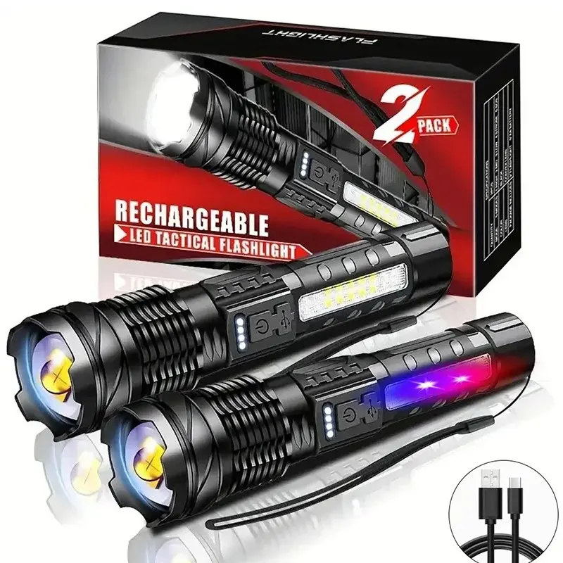Rechargeable Zoom Ultra-Bright Flashlight, Rechargeable Powerful Flashlights, USB Rechargeable Explorer Light, Strong LED Torch for Emergencies and Outdoor Use, Tactical Flashlights, Portable Flashlights, Handheld Flashlights