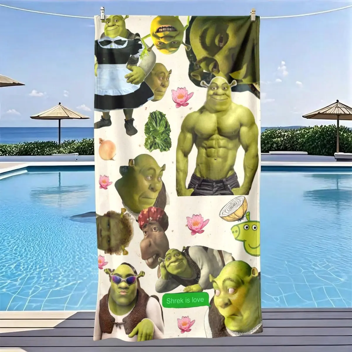 Shrek Theme Beach Towel, Soft Absorbent Quick Dry Towel, Fast Drying Ultra Soft Polyester Fiber, Multi-Purpose Yoga Travel Swimming Camping, Large Size, Best Gift