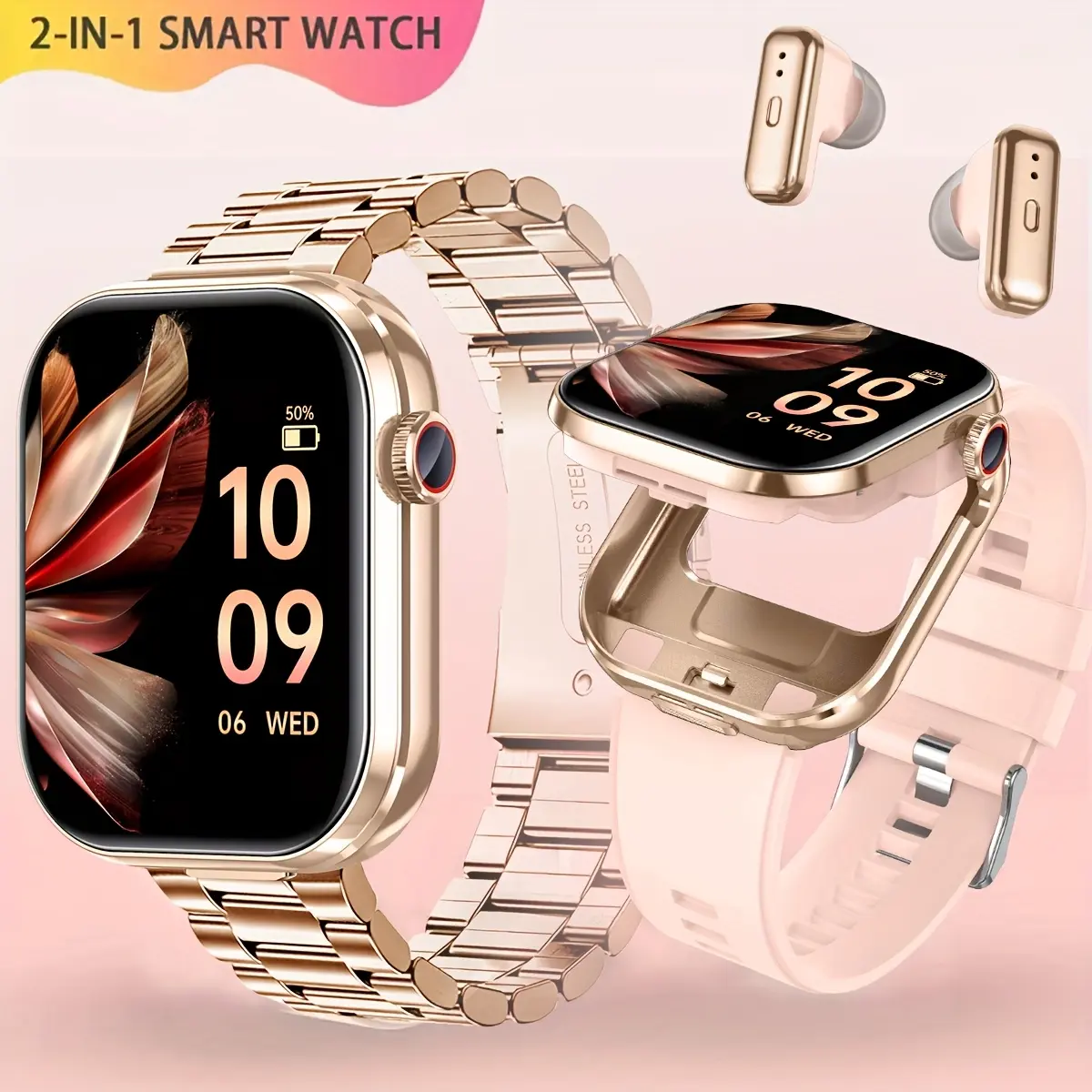 2-in-1 Digital Sporty Smart Watch with Bluetooth 5.0 TWS Headphones, 2.02-in HD Screen, Hifi Audio, Wireless Calling, 300mAh Battery, Multi-Sports Modes, Real-Time Alerts, Free Language Switching, Stainless Steel Build, 2-In-1 Smart Watch, 2.02-Inch