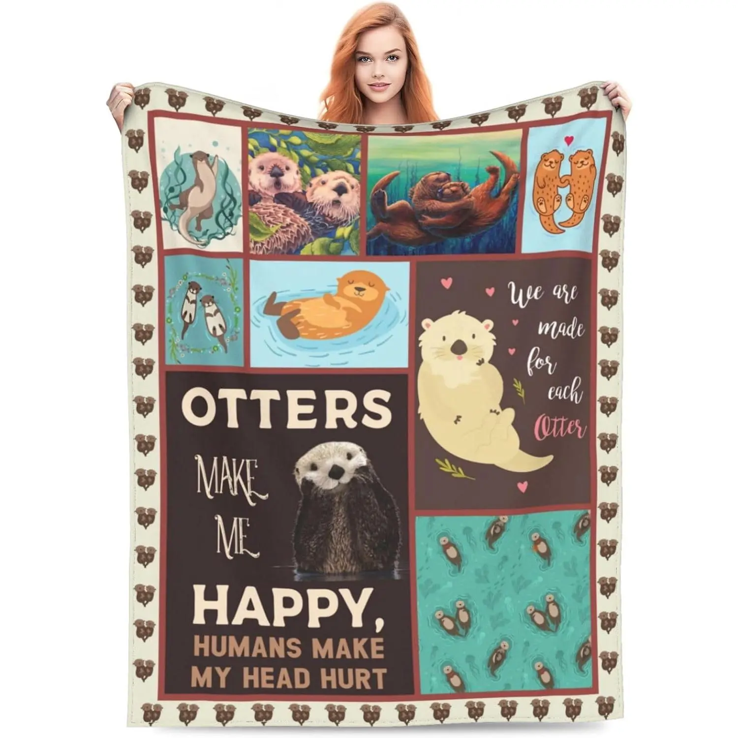 Flannel Blanket | Sea Otter Blanket Otters Throw Blanket Comfy Plush Flannel Warm Soft Fluffy Fuzzy Stuff Blanket Gifts For Animals Lover Women Teens For Bed Sofa Couch | Gift Blanket / All Season