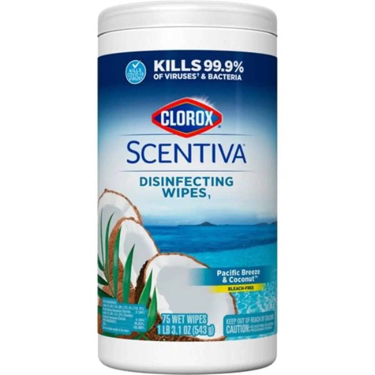 212 MAIN Clorox CLO60037 Scentiva Bleach-Free Disinfecting Ready-To-Use Wipes, White, 75 Count, Pacific Coconut Peony Floral Scented, Household Multipurpose Kitchen & Bathroom Cleaner, With Container