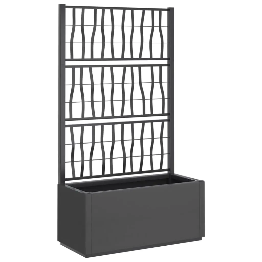 vidaXL Garden Planter with Trellis, Outdoor Plant Pot for Vegetables Flowers, Flower Box for Balcony Patio Terrace, Trough Planter, Dark Gray PP 368780