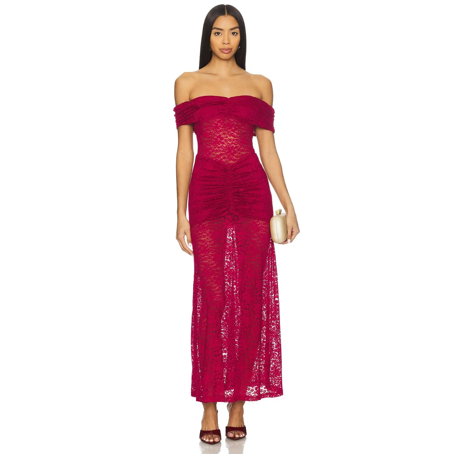 Runaway The Label Vaneya Lace Maxi Dress in Berry