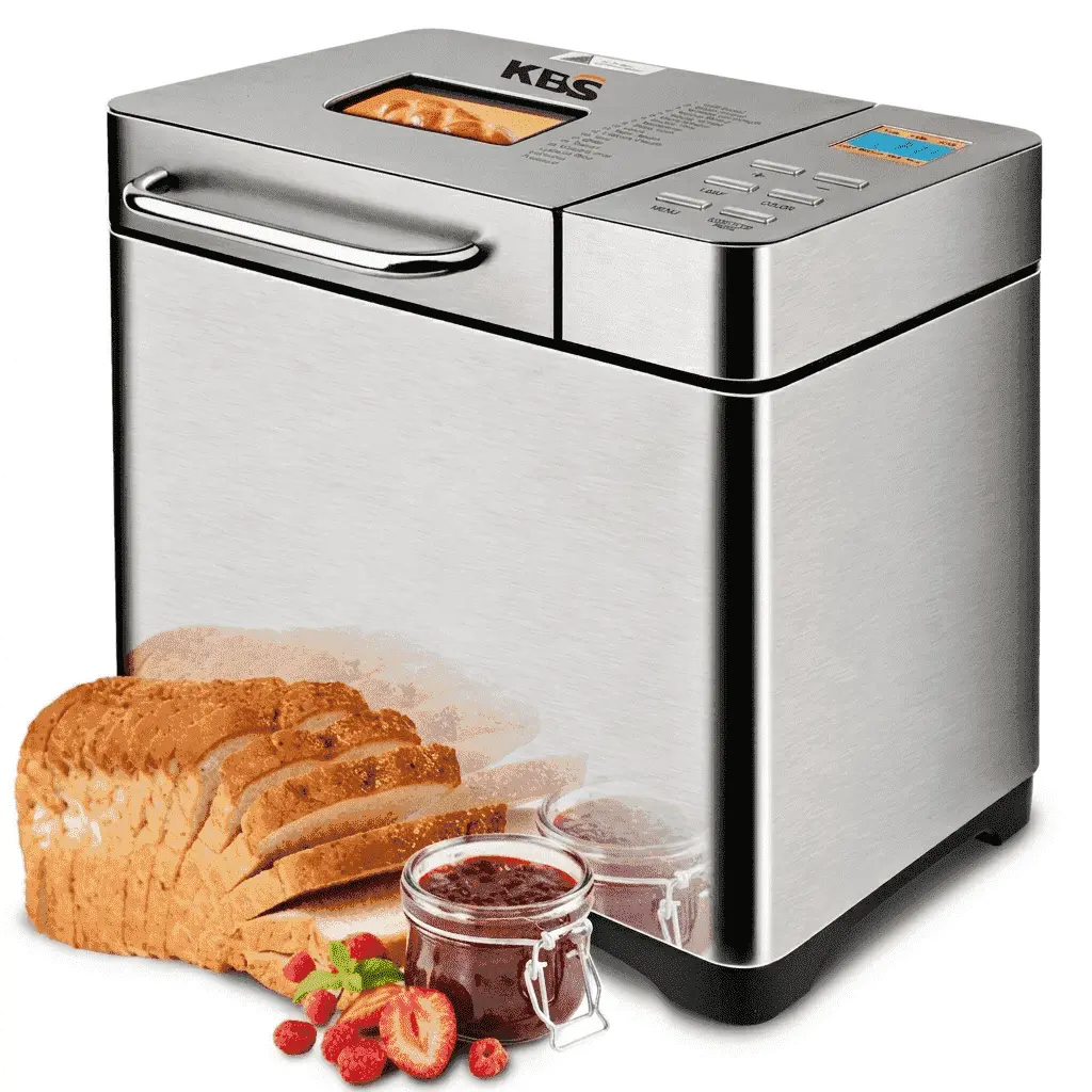 KBS 2lb Bread Maker Machine, 19-in-1 Automatic Bread Maker with Auto Nut Dispenser, Nonstick Pan, 15H Delay Timer, 1H Keep Warm, Stainless Steel