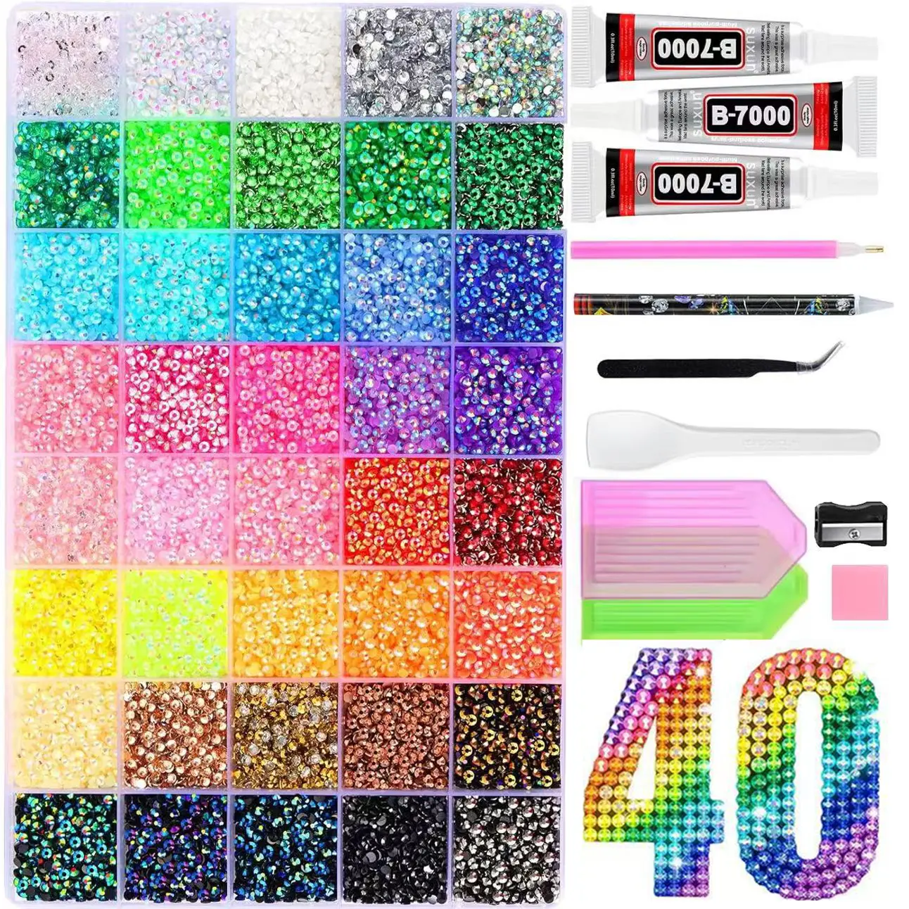 40000 Pcs 40-Color 3 mm Trendy Nail-Bedazzling Rhinestones Kit, AB Iridescent Crystal Rhinestones, Semi-Circular Flat-Back Resin Diamond Decorations for DIY Nails, Birthday and Holiday Ornaments, Nail Book Art