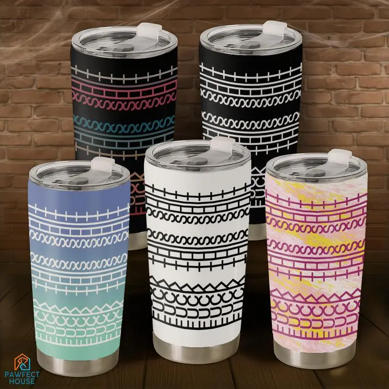 20oz Insulated Stainless Steel Tumbler with Lid - Advanced Temperature Control, Modern Watercolour Stripes & Polka Dot Patchwork Plants Design, Hidden Message Sarcastic Drinkware, Unique Coworker Gift
