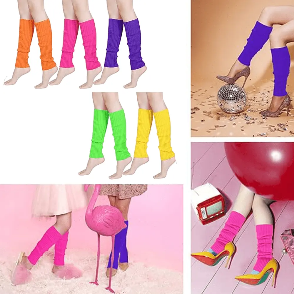 5Pairs Vibrant 80s Inspired Neon Knit Leg Warmers - Soft Ribbed Leg Accessories for Party, Dance, and Fashion Enthusiasts - Perfect for Adding a Pop of Color to Your Outfit