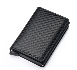 RFID Blocking Pop-Up Wallet | Slim Men's Card Holder | Aviation Metal Frame | Carbon Fiber & Leather