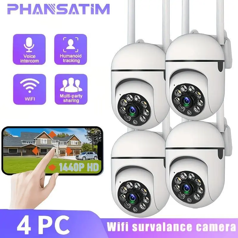 4 Pack Wireless 1440p HD Indoor Surveillance Cameras, Night Vision, 2-Way Audio, 360° Panoramic View, Wi-Fi Support, Smartphone APP Control, Ideal for Home & Garage Monitoring