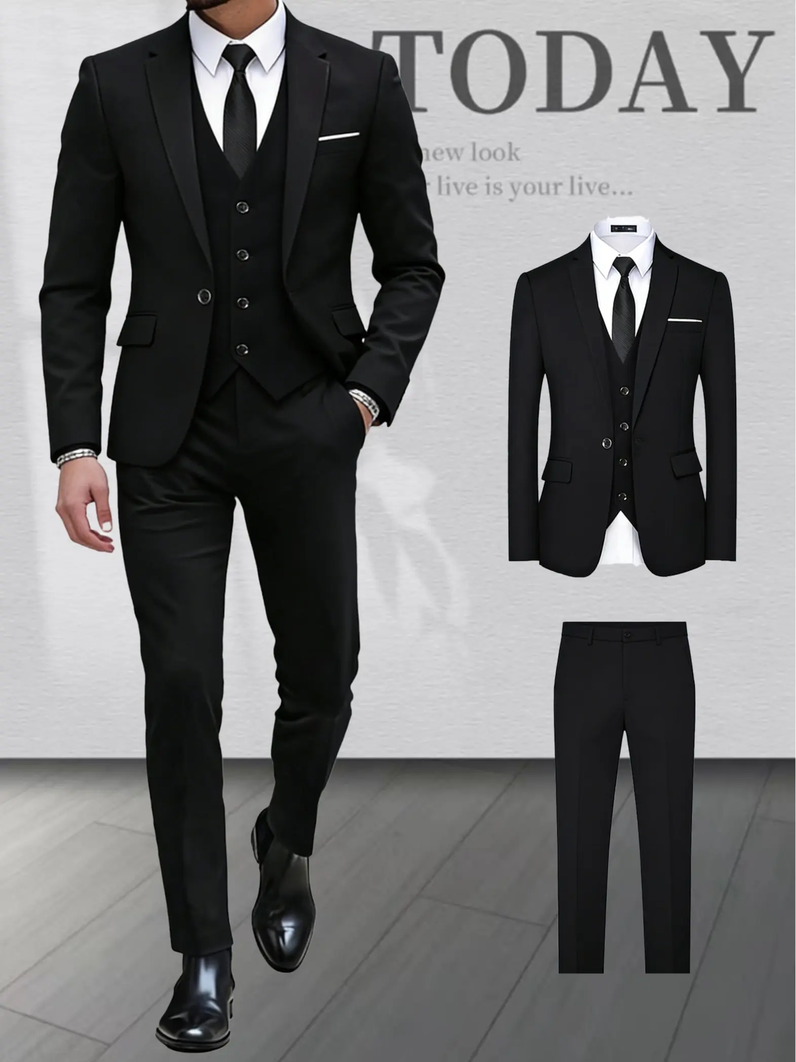 3-Piece Black Suit Men’s Formal Slim Fit Wedding/Party Business Suit Set”