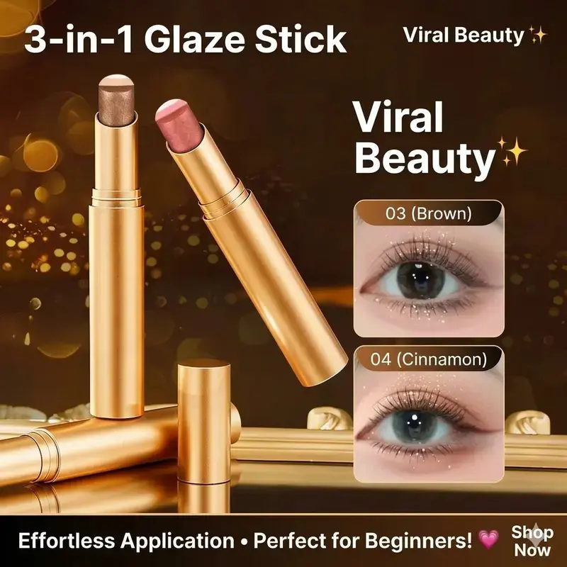 Buy 1 Get 3 Free - 3-Color Flawless Cosmetic Eyeshadow Stick, Silky Waterproof Creamy Eye Shadow, Portable Smudge-Proof Glitter Shimmer for Women, Daily & Evening Long-Lasting (Fine Shimmer Brownish Orange)