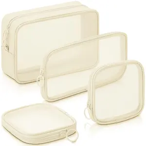 4 Pcs Mesh Zipper Makeup Bags, Portable Makeup Cosmetic Travel Toiletry Purse Bag, with Zipper Daily Toiletries Makeup Storage Accessories