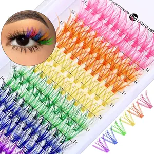 2 Pairs Fairy Style Colorful Eyelash Bundles, False Lashes, Single Fiber Lash Kit, 6 Rainbow Colors, 14/16mm, DIY Makeup Accessories