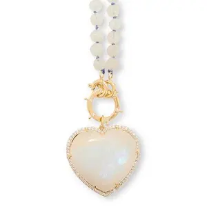 Rarities Labradorite or Moonstone Heart Pendant with Beaded Necklace
