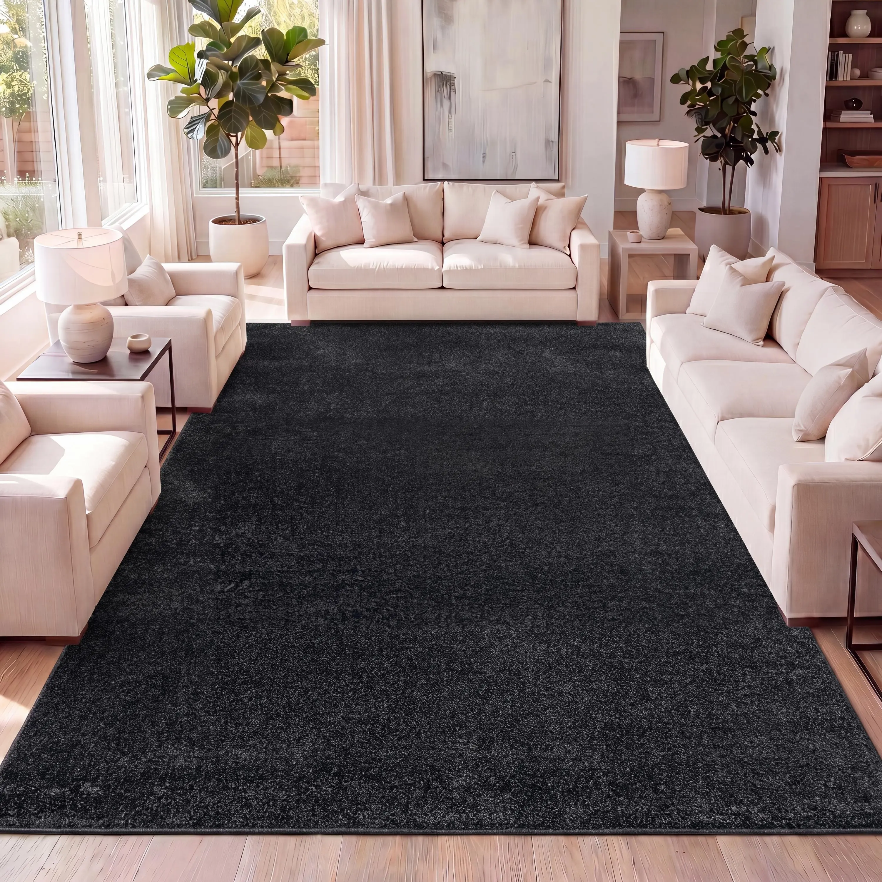 Haze Solid Low-pile Area Rug Black