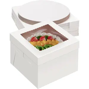 20Pack 12 Inch Cake Boxes With Cake Boards (10 boxes & 10 boards), 12X12X8 Inch White Bakery Boxes With Windown For Cajas Pasteles, Cookie, Pastries,Pie, Wedding, Birthday, Fathers day