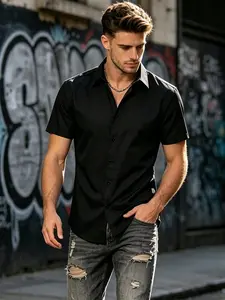 Men's Classic Solid Short Sleeve Collared Shirt, Slim Fit Casual Stylish Top, Summer Streetwear, Versatile Business Party Commute Formal Wear