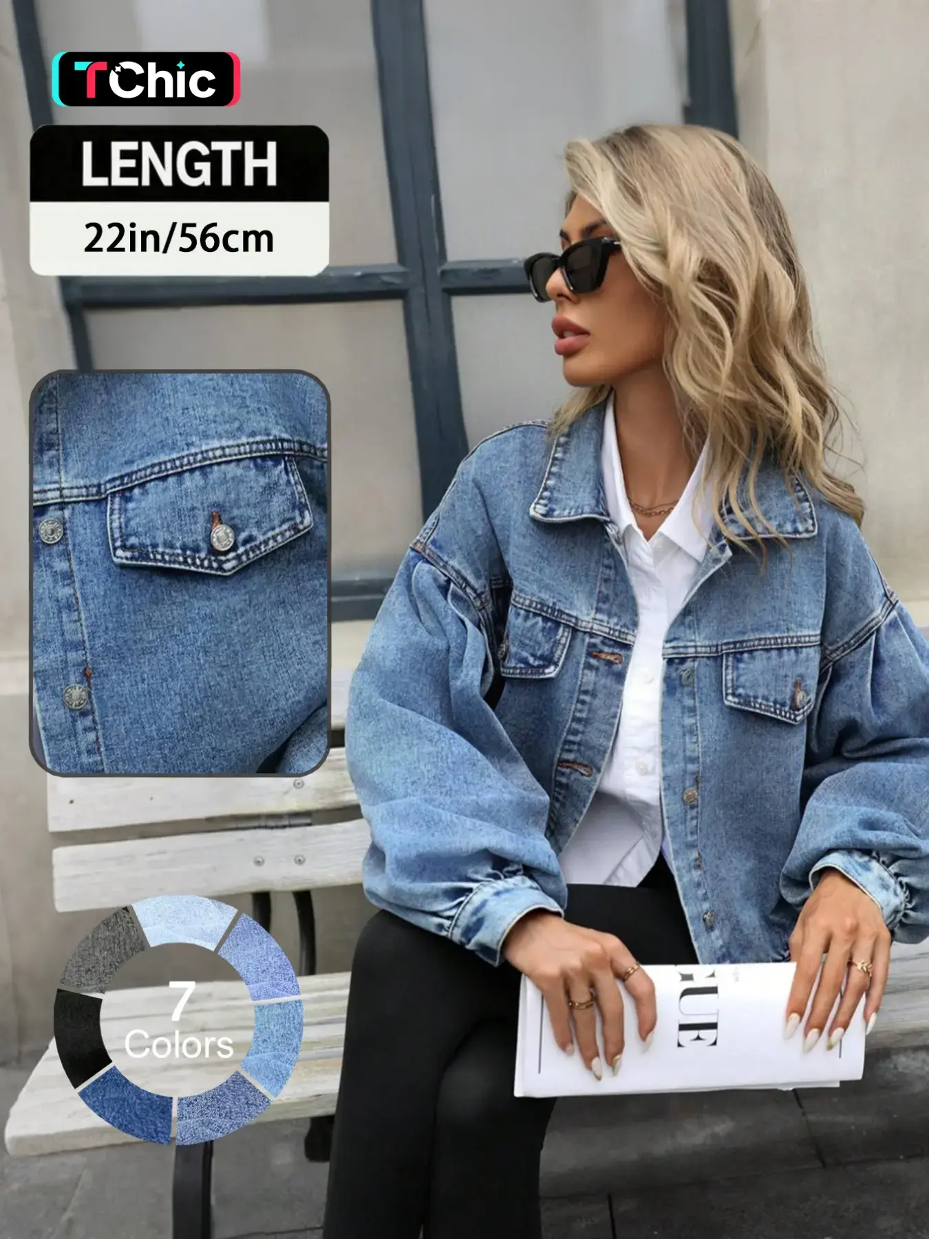 Women's Distressed Denim Jacket, Chic Oversized Fashion Casual Basic Long Sleeve Button Up Outerwear for Daily Wear, Ladies Clothes for All Seasons, Coats, Womenswear, Elegant, Autumn Denim Jackets