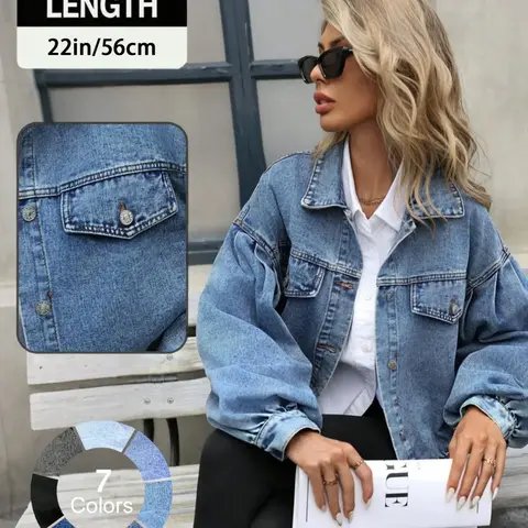 Women's Distressed Denim Jacket, Chic Oversized Fashion Casual Basic Long Sleeve Button Up Loose Fit Outerwear for Daily Wear, Ladies Clothes for All Seasons, Coats, Womenswear, Elegant