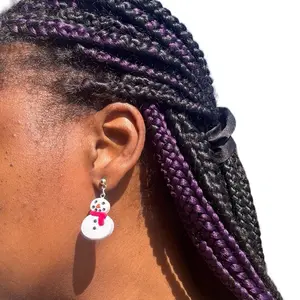 Couple Snowman Earrings Handmade with Polymer Clay 1.5 Inch Drop Earrings Hypoallergenic Ball Studs