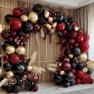 Burgundy Black Gold Balloon Garland Double Stuffed Dark Red Gold Maroon Black Balloon Arch Kit for Birthday Graduation Anniversary Prom Party Decoration