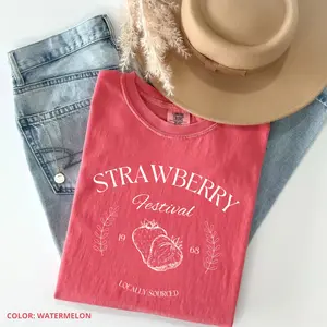 Comfort Colors Strawberry Vintage T-Shirt, Strawberry Festival Cottagecore T-Shirt, Strawberry Tee, Summer Fruit Strawberry Tee