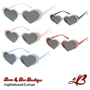 Eye Heart You Rhinestone Bling Outline Accent Luxury Vintage Modern Sunglasses with 100% UV Protection and Heart-Shaped Frame