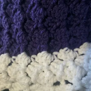 Handmade Crocheted Blanket in Purple and White Soft Cozy queensize blanket for Home Decor
