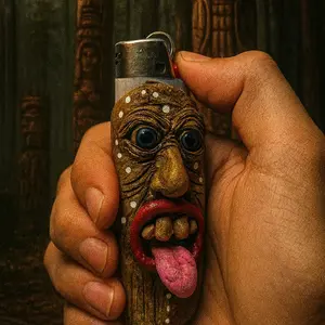 "The Tribal Trickster – Hand-Sculpted Lighter Cover" (Lighter Not Included)