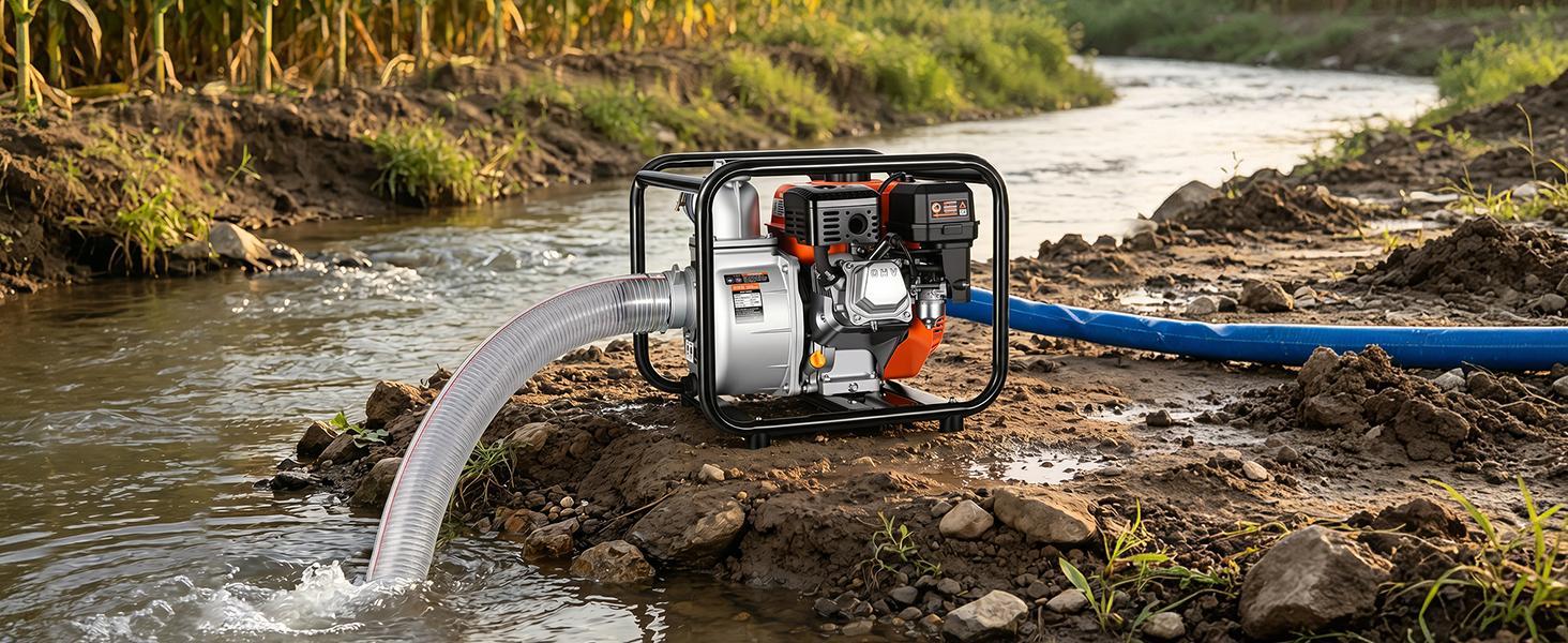 【BackToSchool】VEVOR 7HP Gas-Powered High Capacity Pond Pump, 3 in Semi Trash Water Transfer Pump, 242 GPM Portable Gasoline Engine, 25 ft Discharge Hose, Heavy Duty Frame Stand, Cast Iron Impeller, Aluminum Alloy Body, for Outdoor Farm Irrigation, Floodwa 【BackToSchool】VEVOR 7HP Gas-Powered High Capacity Pond Pump, 3 in Semi Trash Water Transfer Pump, 242 GPM Portable Gasoline Engine, 25 ft Discharge Hose, Heavy Duty Frame Stand, Cast Iron Impeller, Aluminum Alloy Body, for Outdoor Farm Irrigation, Floodwa