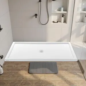 VEVOR Shower Pan, 60″ L x 36″ W Single Threshold Shower Base, Rectangle Acrylic & PVC Showering Base in White, Slip-Resistant Showering Pan Bases with Drain & Cover for Bathroom, Center Drain Location