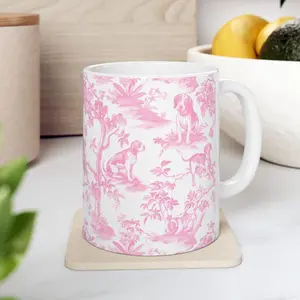 Pink Beagle French Toile de Jouy Mug - Dog Coquette Coffee Cup Gift for Beagle Mom Elegant Dog Chinoiserie Drinkware Ceramic Puppy Tea Cup